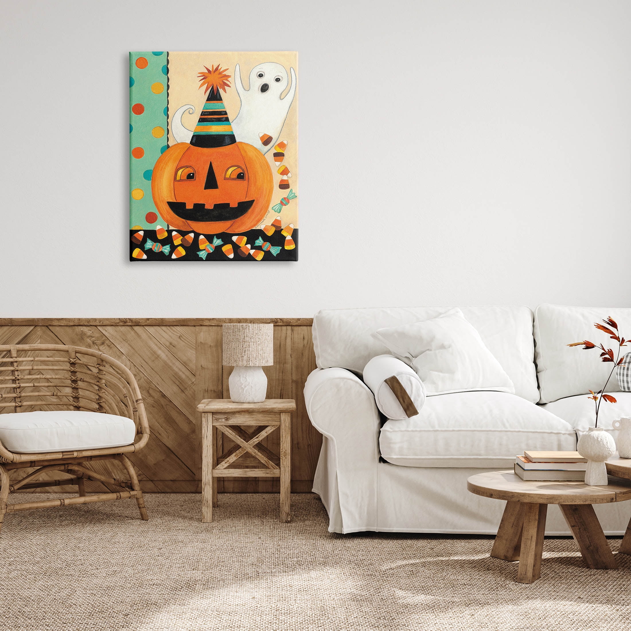 Vintage Halloween Candy Pattern Holiday Graphic Art Gallery Wrapped Canvas Print Wall Art