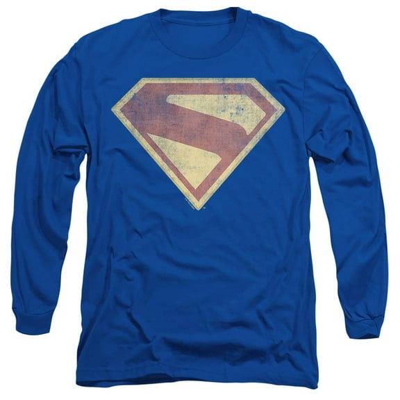 Popfunk Superman Logo Full Color Distress Unisex Adult Long-Sleeve T Shirt, Royal, 2X-Large