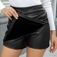 thumbnail image 6 of ZenCart High-Waisted Mini Skort Solid Color Slimming Design Fake Skort Faux Leather Hip-Covered Skirt Daily Wear, 6 of 7