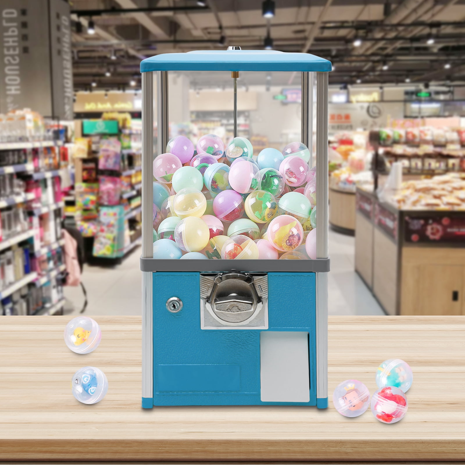 Wildnix Bright Blue Vending Machine, Large Capacity for 200 Capsule Toys, Colorful Twister Balls, Secure Coin Bank with Lock, No Installation Required