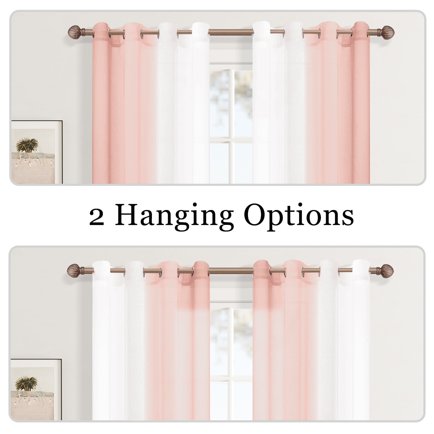 XWZO Pink Sheer Curtains 2 Panels for Girls Room, Faux Linen Semi Voile Gradient Grommet Curtains for Bedroom, Modern Living Room Window Curtain Panels, 52 x 84 Inch, Blush