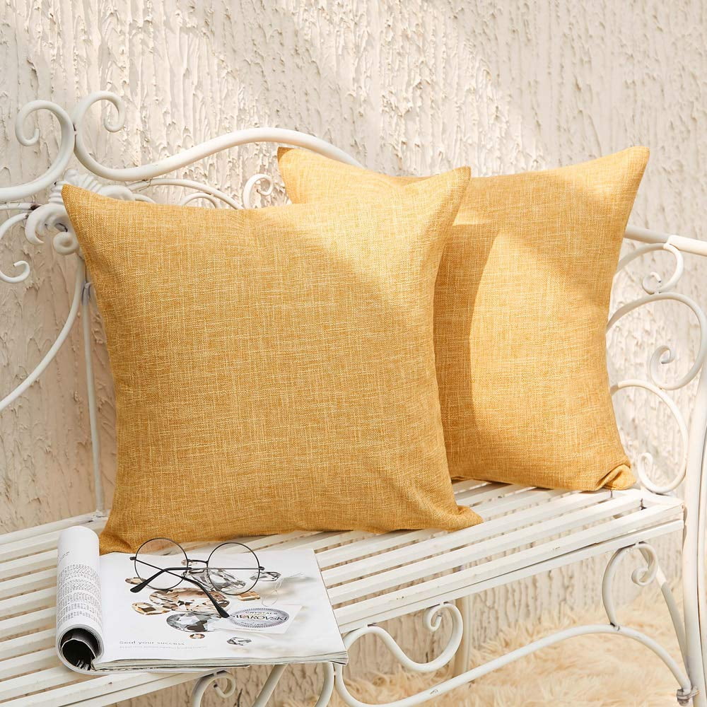 Wendana Set of 2 Rustic Cushion Cover Pillowcase Mustard