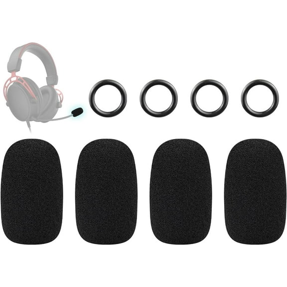 SOULWIT 4Pcs Protective Microphone Foam Cover Pop Filter for Hyperx Cloud/Alpha/Chat/Core/Flight/Mini/Orbit/Revolver/Stinger Series Headphones, Mic Cover WindScreen for Hyperx Cloudx Headset - Black