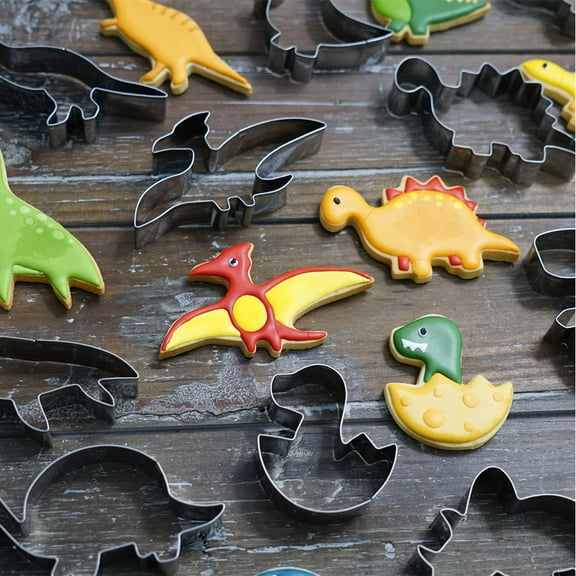 Raindrops 10Pcs Stainless Steel Cookie Mold Dinosaurs Shape Creative Baking Tool for Fondant