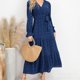 thumbnail image 4 of Vestido túnica de mujer de manga larga con cuello en V, elegante vestido informal de lunares suizos, vestido de cóctel de otoño e invierno, vestido de fiesta con cinturón, 4 of 5