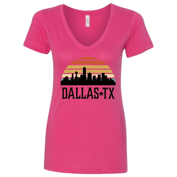Inktastic Dallas Texas Skyline Vintage Women's V-Neck T-Shirt