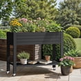 thumbnail image 3 of ModFusion Raised Garden Bed with Lockable Rolling Wheels, Divider, Monitoring Water System, Balcony Storage Shelf, 2 Tier Elevated Planter Boxes, 21 Gallon, Patio Carts, Black, 3 of 7