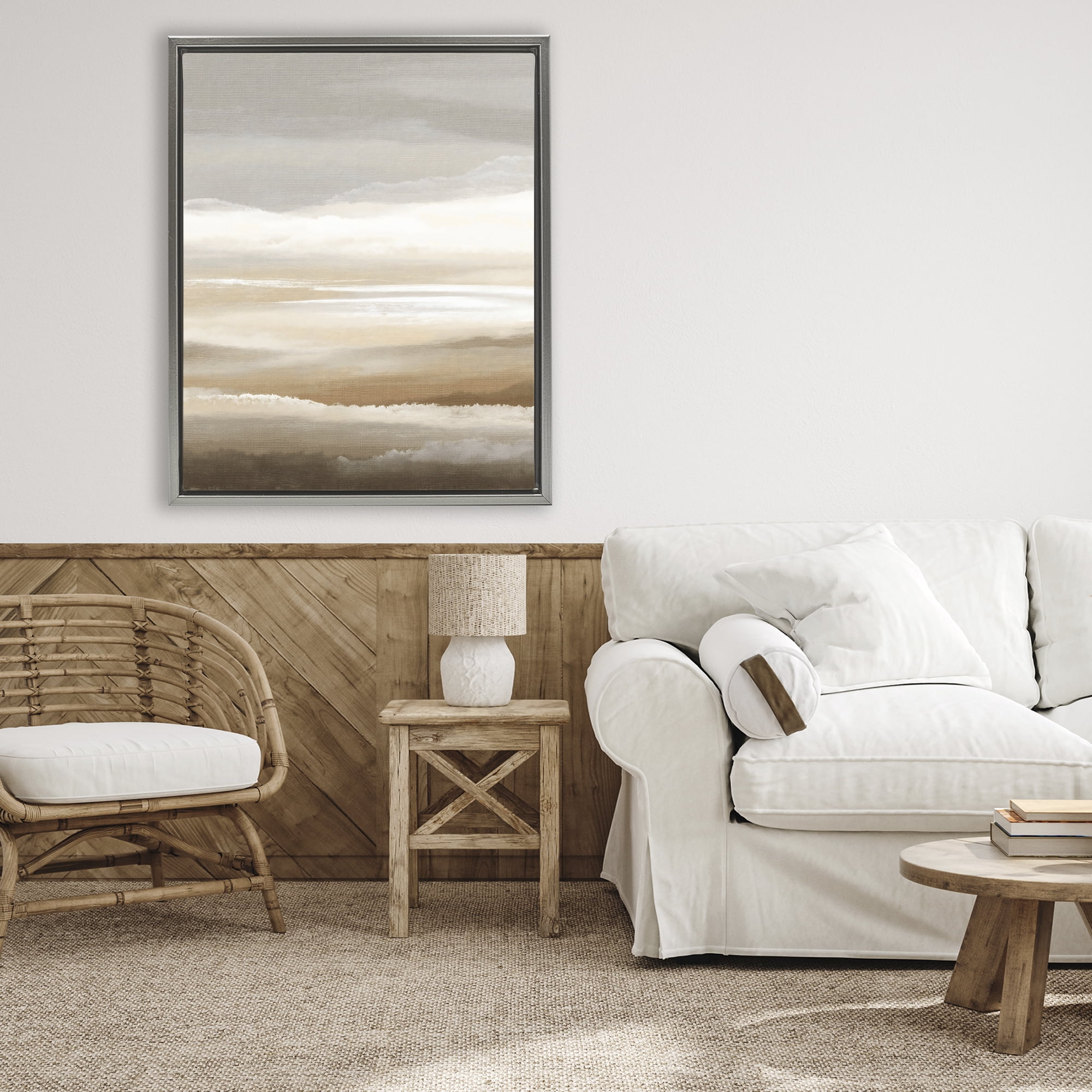 Stupell Industries The Horizon Serene Cloud Layers Gray Framed Floater Canvas Wall Art, design by Ink Drop Loft