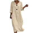 thumbnail image 2 of Linen Dresses for Women 3/4 Sleeve Loose Casual V Neck Lightweight Flowy Long Maxi Dress Vacation Beach Dress, 2 of 7