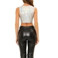 thumbnail image 3 of INSPIRAR CHIC Camisetas sin mangas para mujeres, tops cortos metálicos brillantes, clubwear, talla XL, plateado, 3 of 6