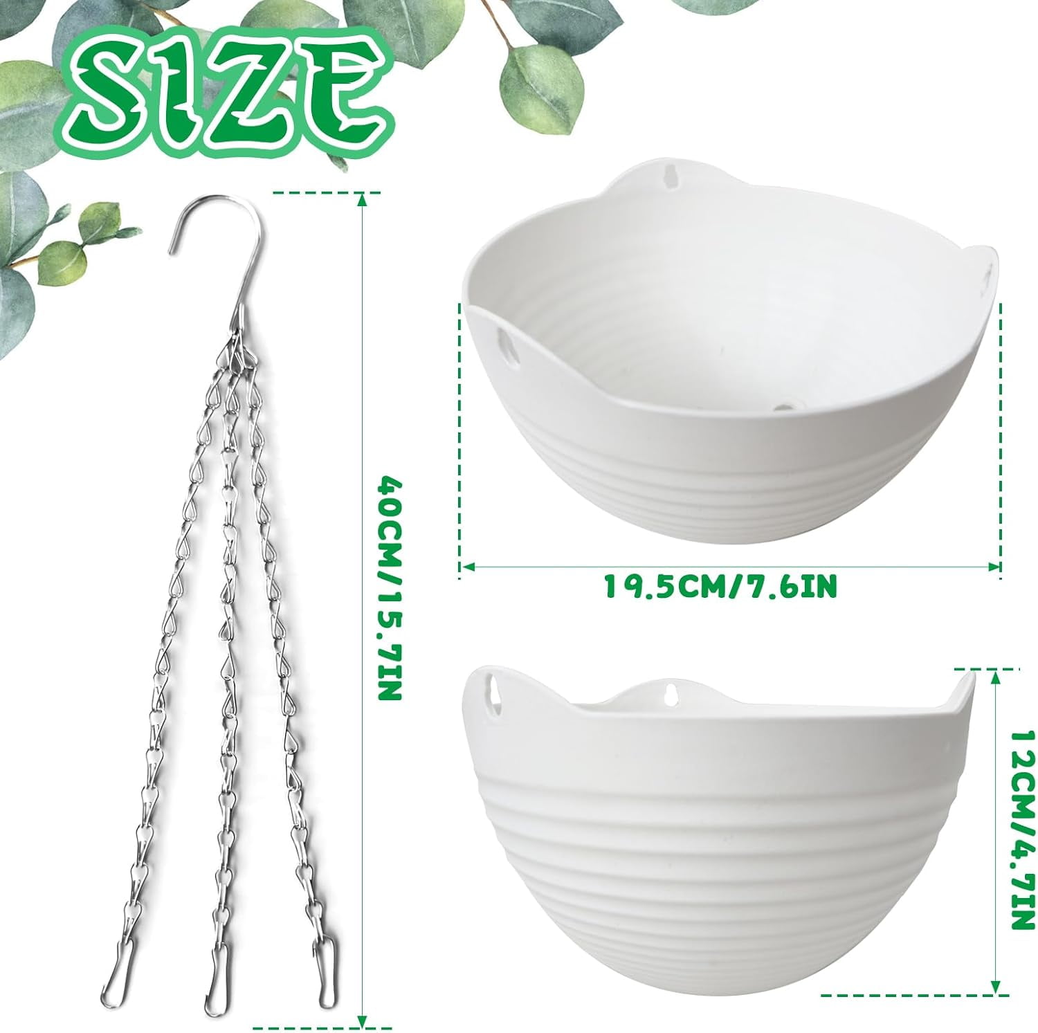 Plastic Self Watering Hanging Planters, Round Hanging Basket Planter with Drainer and Metal Chain, Garden Flower Plant Pot Container for Indoor Outdoor Plants