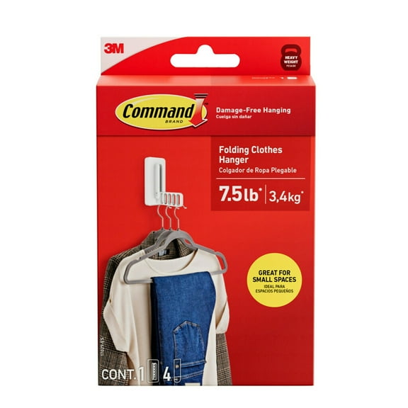 Command™ Folding Clothes Hanger, 1 Hook, 3 Strips