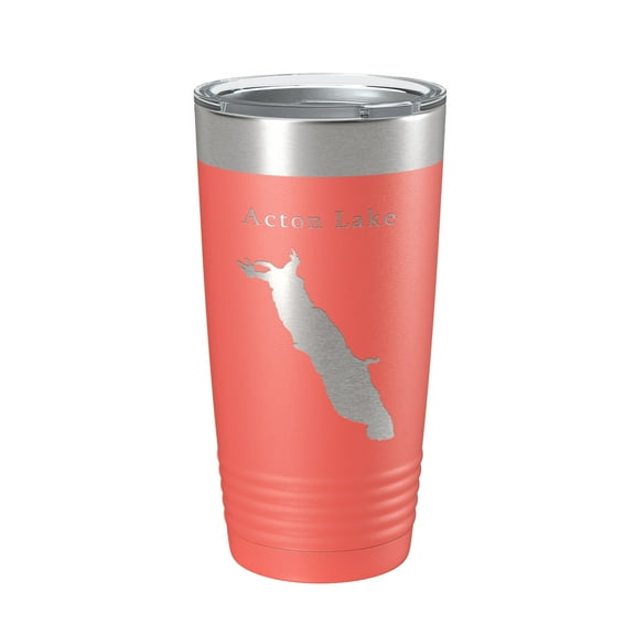 Acton Lake Hueston Woods Map Tumbler Travel Mug Insulated Laser Engraved Coffee Cup Ohio 20 oz Coral