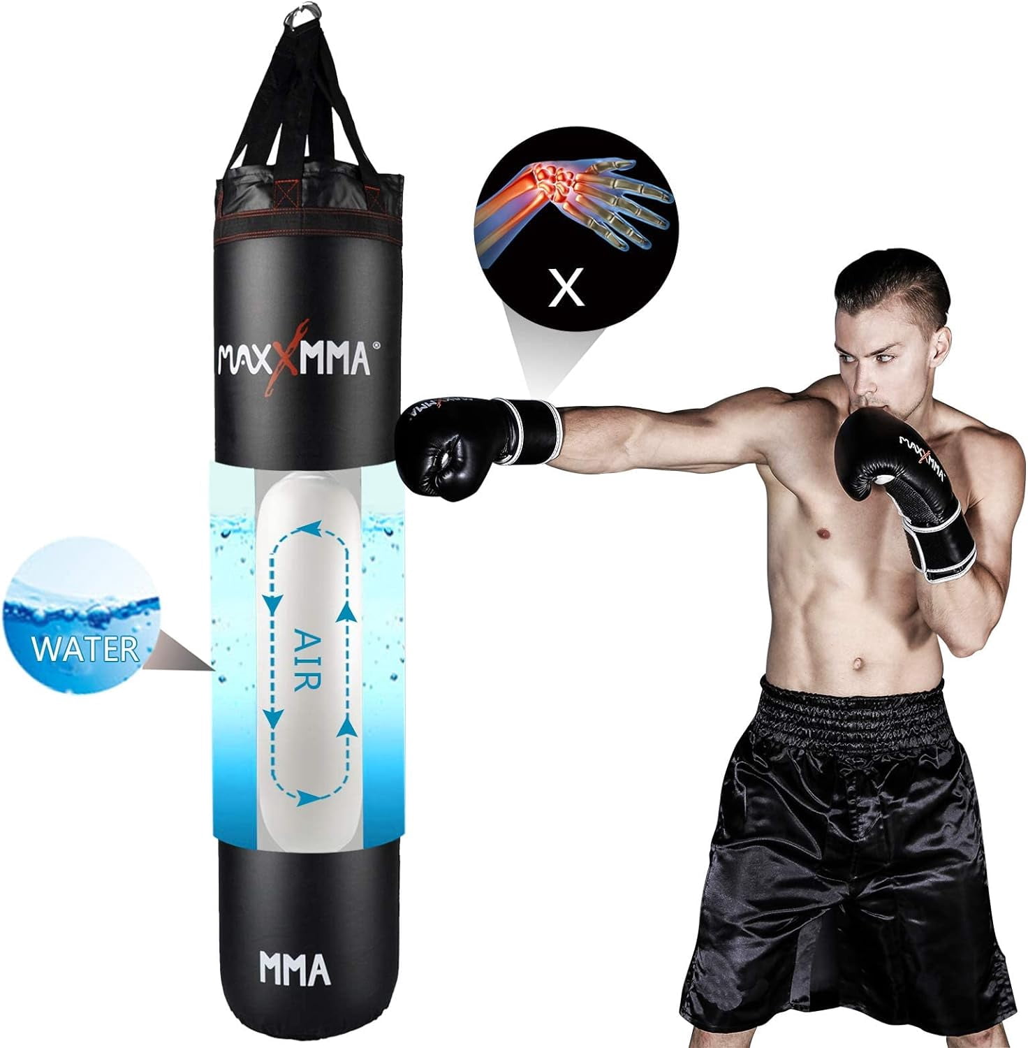 MaxxMMA 5 ft Water/Air Heavy Bag Kit, Adjustable Weight 70~140 lbs.