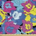 thumbnail image 1 of Floral Fabric by the Yard Upholstery, Digital Layout of Striped Flower Formations Abstract Ornamental Garden Art, Decorative Fabric for DIY and Home Accents, Pink Blue and Yellow by Ambesonne, 1 of 5