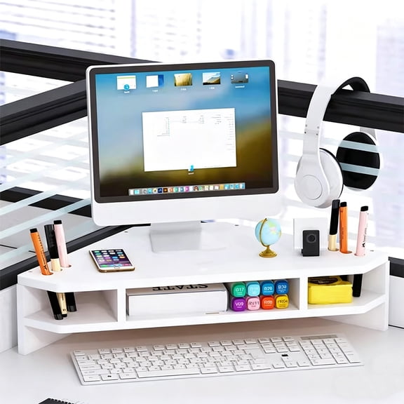 White Monitor Stand Riser — Desktop Computer Stand & Monitor Riser for Desk