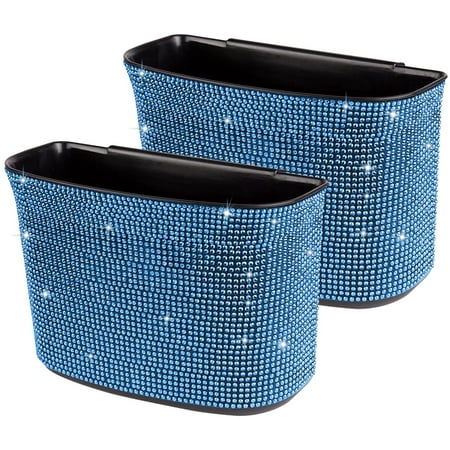 eing Car Trash Can Bling Crystal Auto Storage Pockets,100% Leak Proof Car Trash Container Bin Car Garbage Bag Hanging for Backside/Gearshift/Center Console,(2 - Pack, Blue)