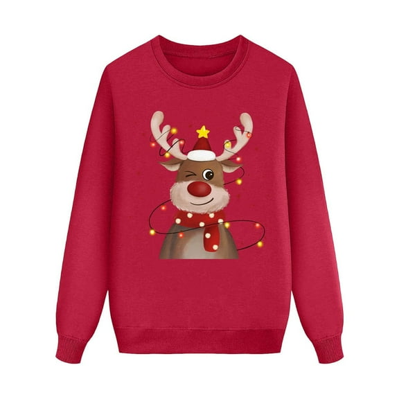 Adeawade Matching Christmas Pajamas For Family Kids Parent Child Christmas T Shirts Thick Crewneck Xmas Deer Head Bow Print Long Sleeve Tops Blouse For Kids Sweater Basic Homewear Red 6-7 Years