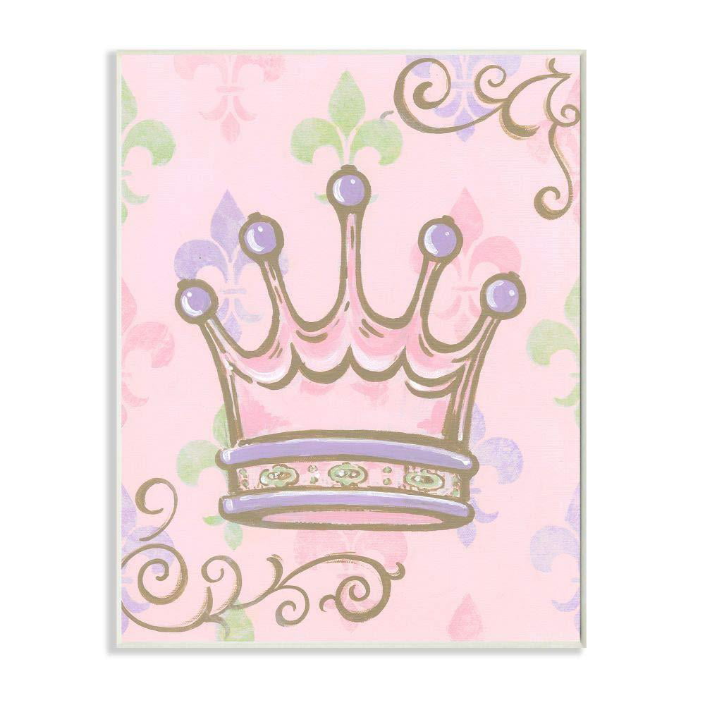 The Kids Room by Stupell Crown with Fleur de Lis on Pink Background Rectangle Wall Plaque 