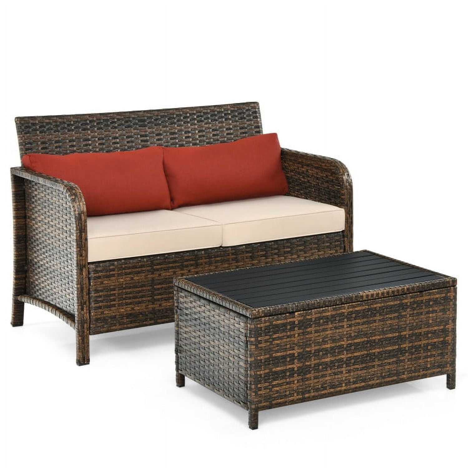 Aimee Lii 2 Pieces Cushioned Wicker Patio Furniture Set, Wicker Outdoor Sectional, Red
