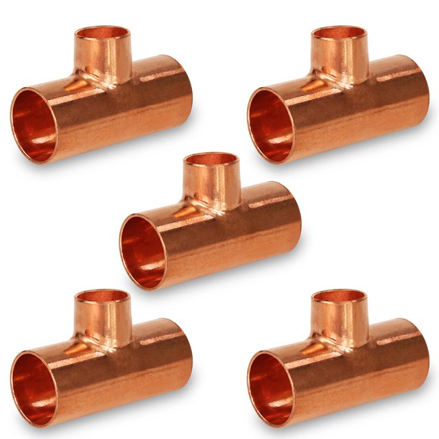 Supply Giant Ddsu1259-5 Paquete De 5 Accesorios De Cobre En T Reductores Con Extremos De Sudor 1-1/4 X 1-1/4 X 3/8