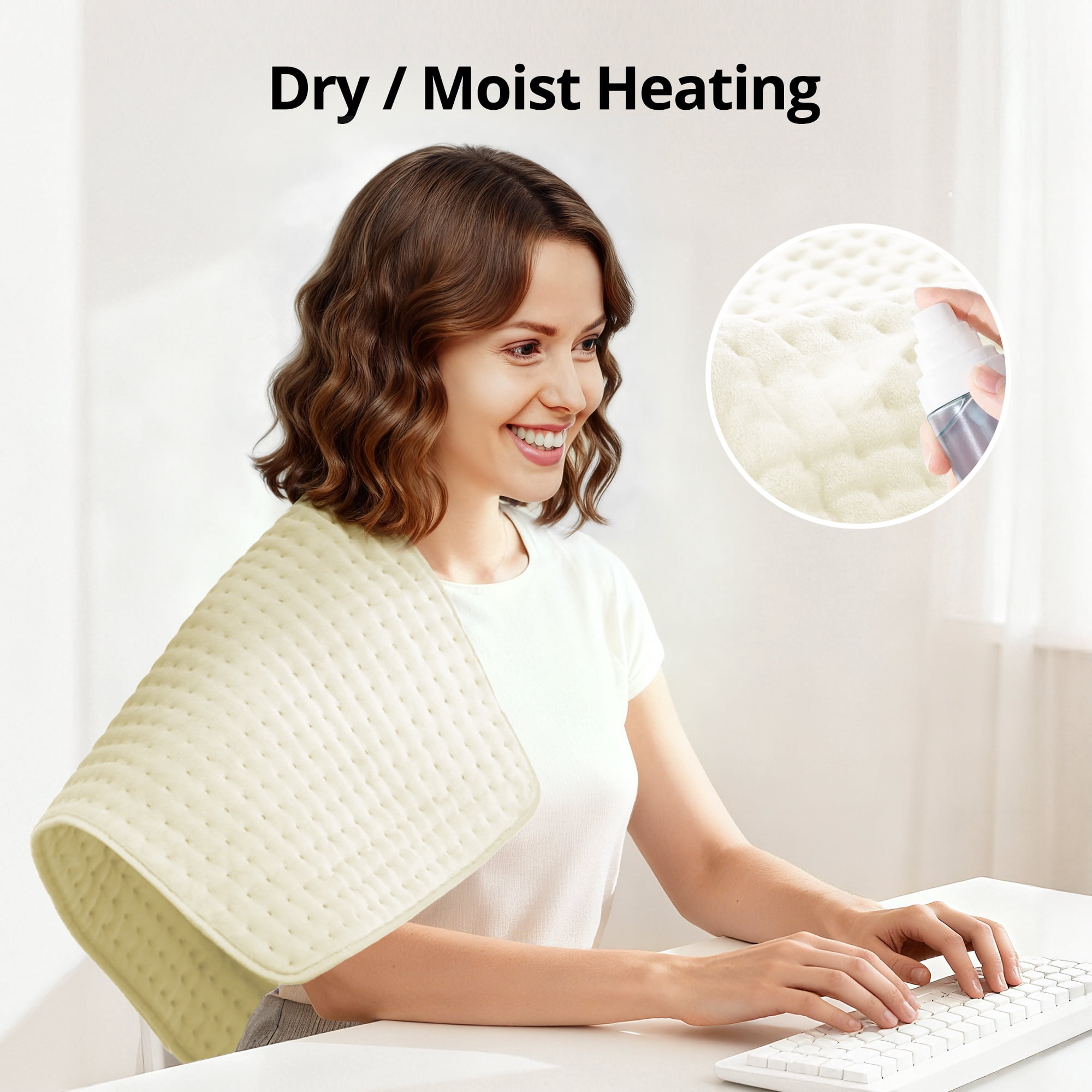 Heating Pad, 17''×33'' Electric Heating Pad for Back Pain Relief, 6 Heat Settings, Auto Off, Moist & Dry Heat Therapy for Neck Shoulder Relief and Cramps, Beige