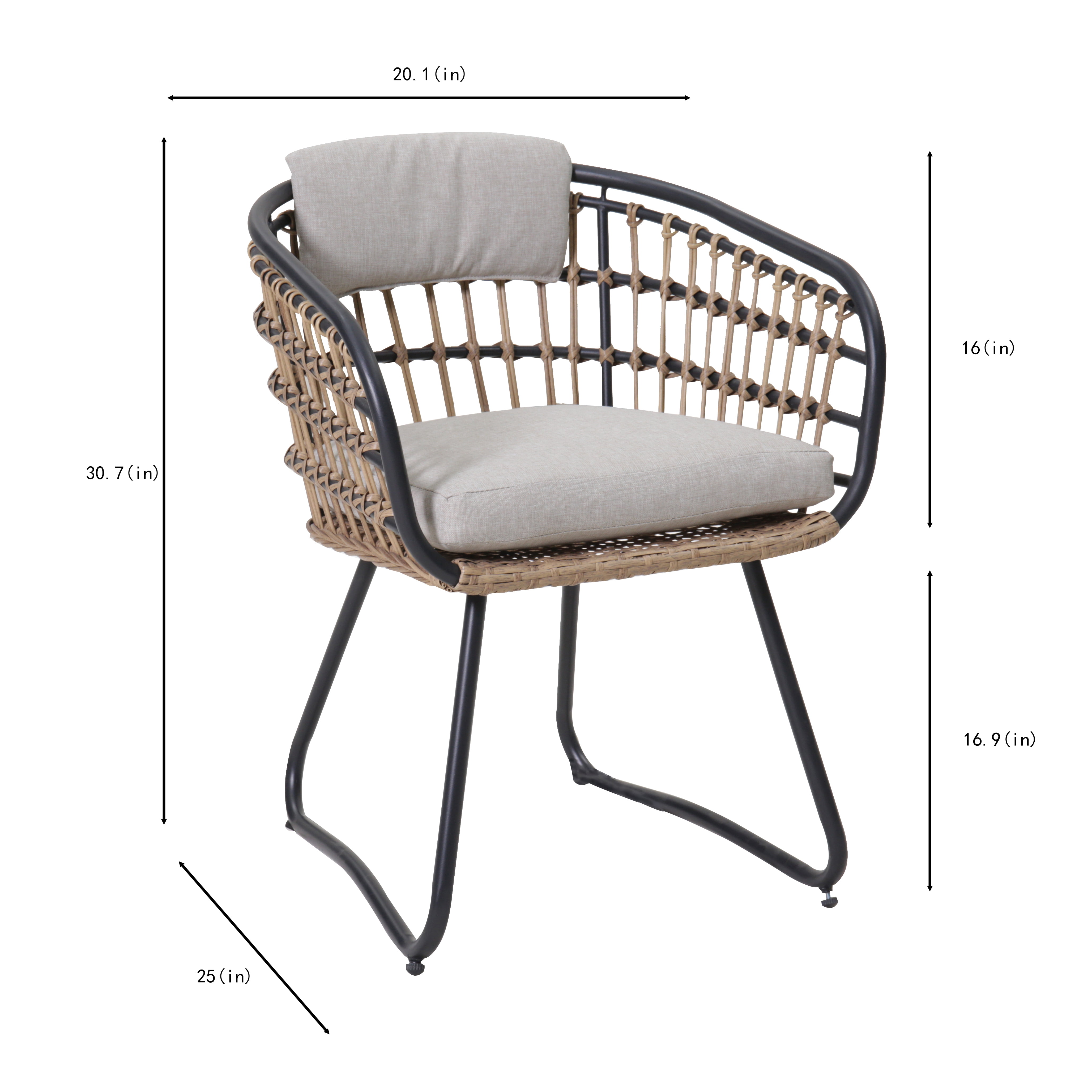 Outdoor Wicker Dining Chairs Set of 2, PE Rattan Patio Dining Chairs with Thick Cushions, Weather-Resistant Armchairs for Lawn, Garden, Backyard, Beige
