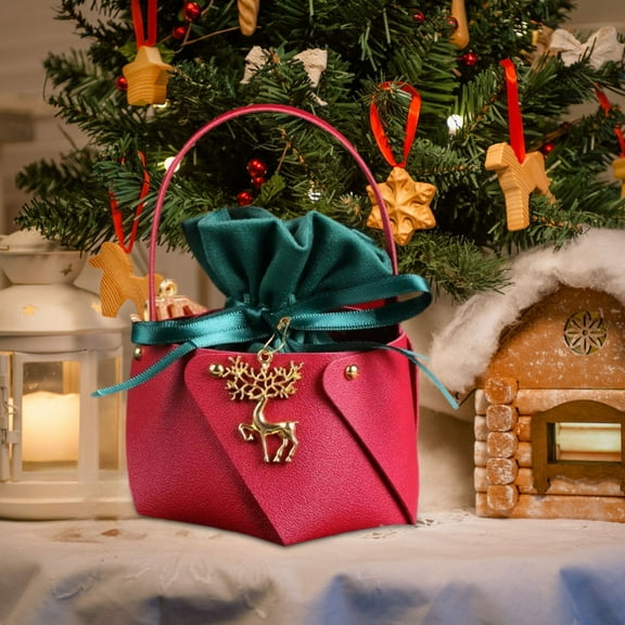 Grrvtrz Christmas Bag Leather Bucket Christmas Eve Flannel Gift Bag Safety Fruit Candy Cloth Bag Velvet Bag,Holiday Products,Christmas Decorations