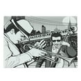 thumbnail image 1 of Music Cutting Board, Illustration of Jazz Band Playing the Blues in New York in Moonlight Retro Design, Decorative Tempered Glass Cutting and Serving Board, Large Size, Black White, by Ambesonne, 1 of 1