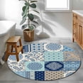 thumbnail image 3 of Bohemia Floral Round Area Rug 3Ft Washable Small Circle Rugs for Kitchen Entryway, Retro Mediterranean Texture Patchwork Blue Non-Slip Carpet Floor Mats Indoor Outdoor Carpet Runner Home Decor, 3 of 8