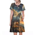 thumbnail image 1 of Fotbe Starry Sky White Horse Vestido Largo de Moda para Mujer, Vestido Tipo Camiseta con Manga Corta y Estilo Casual a Rayas y Bloques de Color, 1 of 6