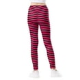 thumbnail image 5 of HDE Girl's Leggings Holiday Stretchy Full Ankle Length Striped Tights Pink and Black Stripes - M, 5 of 6