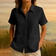 thumbnail image 6 of UAMVSH Button Down Shirts for Women Short Sleeve Dressy Blouses Business Casual Collared Work Linen Shirts with Pockets, 6 of 7