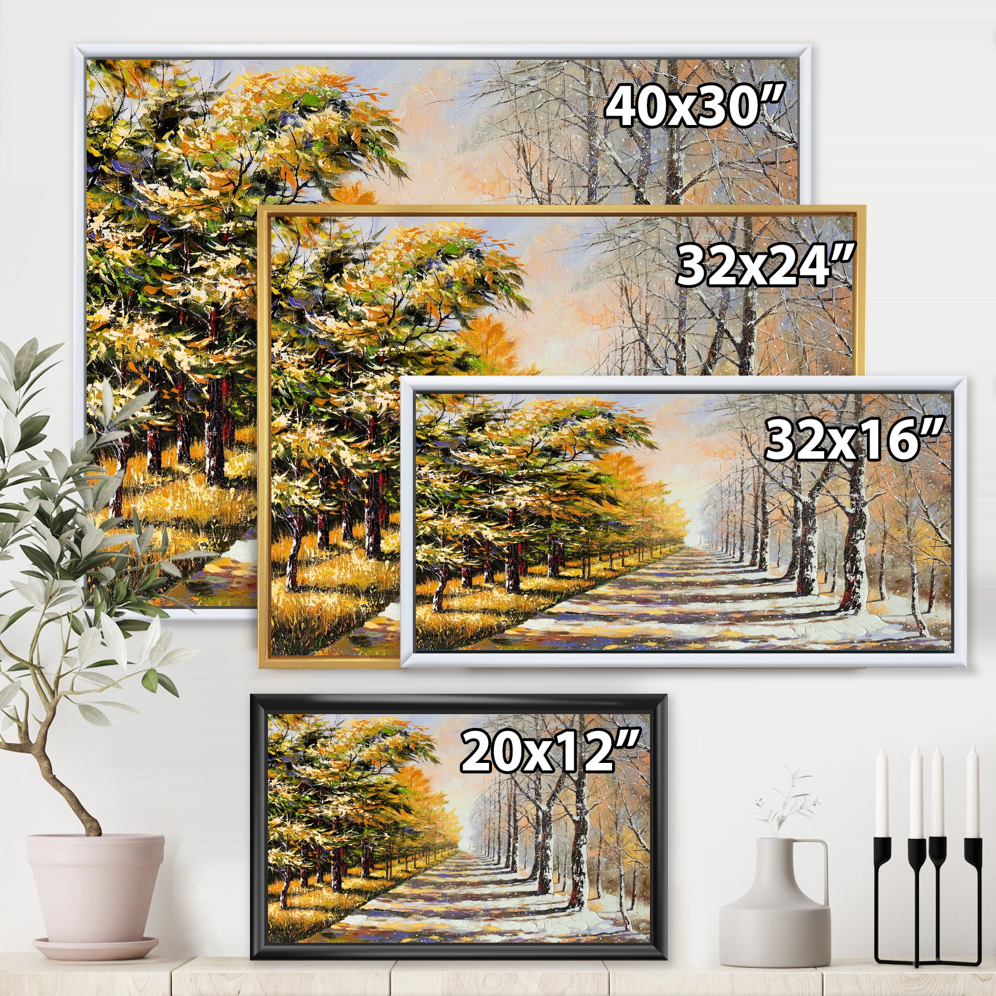 Designart 'Allegory On Theme Autumn and Winter' Traditional Framed Canvas Wall Art Print