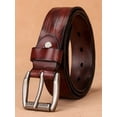 thumbnail image 3 of Catelles Durable Brown Leather Belt with A Silver Pin Buckle, Suitable for Daily Office Use, Gift Box Set with Punch Tool&For waist 44 in Width 1.5 in(3.8cm), 3 of 10