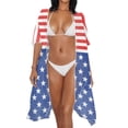 thumbnail image 3 of Xoenoiee American Flag Print Beach Cover Up for Women Short Sleeve Kimono Cardigans Summer Bathing Suit Lightweight Swimsuit Coverup for Poolside Seaside Party, 3 of 7