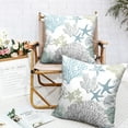 thumbnail image 6 of Summer Beachy Pillow Covers 16x16 Set of 2 Coastal Coral Throw Pillow Covers Seashell Starfish Pillow Case for Living Room Bedroom Home Decor, Cotton Linen, 6 of 6