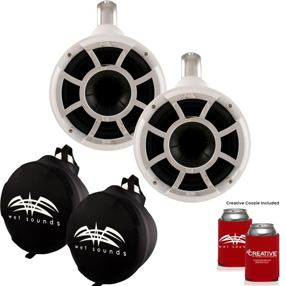 Wet Sounds REV 8 Fixed Clamp Tower Speakers with Wet Sounds Suitz speaker Covers - White