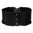 thumbnail image 5 of Wide Faux Leather Waspie Corset Belt for Women Crisscross Front Lace Up Tie Elastic Waist Shaping Cincher Vintage Punk Belt for Daily Dress Party Outfit Black One Size, 5 of 7