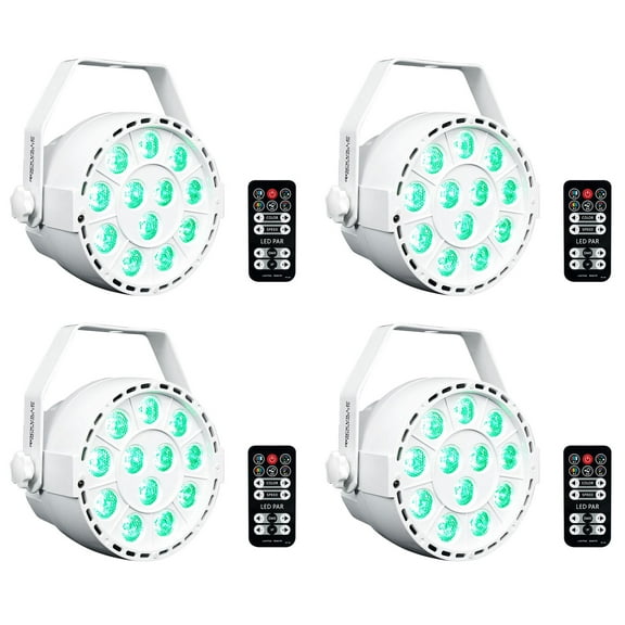 4) Rockville RockPAR TRI LED RGB Compact Par Can DJ DMX Wash Lights Remote White