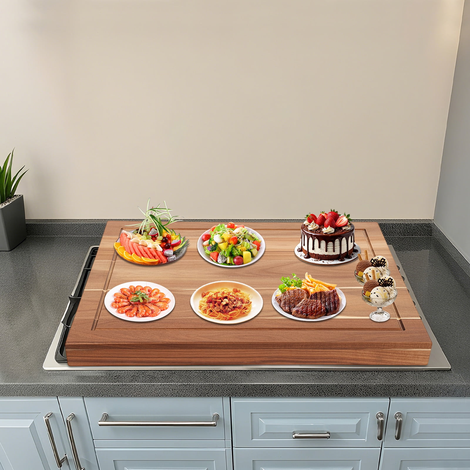 Acacia Wood Stove Cover – Multi-Purpose Cutting Board, Serving Tray, and Charcuterie Board, 28.7 X 20.6 Inches, Durable, Easy To Clean, Elegant Kitchen Accessory