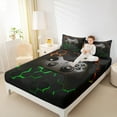 thumbnail image 4 of Feelyou Cartoon Game Console Queen Sheet Sets for Kid, Glowing Honeycomb Abstract Flat Sheet, Neon Green Orange Queen Fitted Sheet, Ultra Soft Bedroom Decor, 4-Piece, 4 of 7