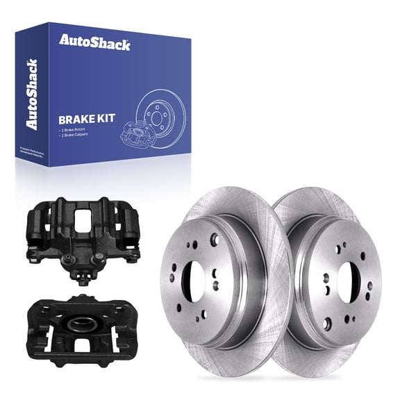 AutoShack Rear Solid Brake Rotors   Calipers Black 4-PC Brake Kit Replacement for 2007-2011 Honda CR-V 2007-2012 Acura RDX 11.99" (304.6 mm)