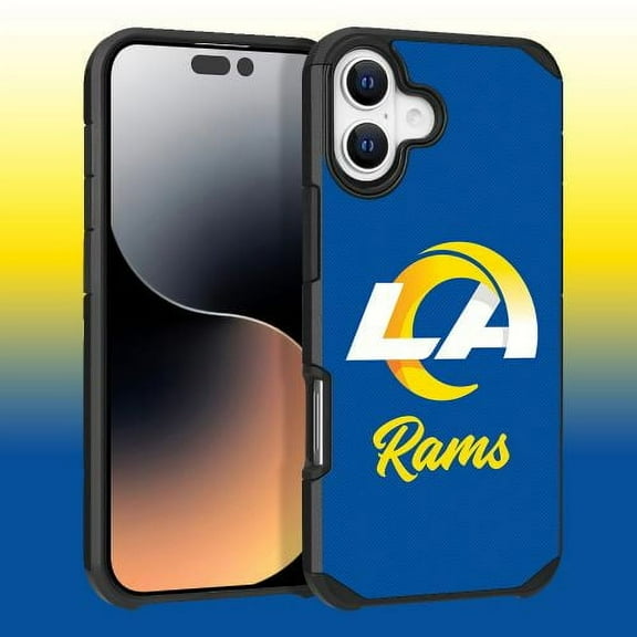 Apple iPhone 16 Plus (6.7) - NFL Licensed Los Angeles Rams Team Logo on Blue Textured Dual Layer Case