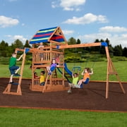 Backyard Discovery Beach Front Cedar Wood Swing Set, Slide, Play Deck, Monkey Bars