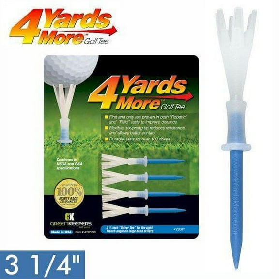 4 Yards More Golf Tees by Gamekeepers - Available in Red (1 3/4"), Yellow (2 3/4"), Blue (3 1/4") and Green (4") - Choose your preferred size/color