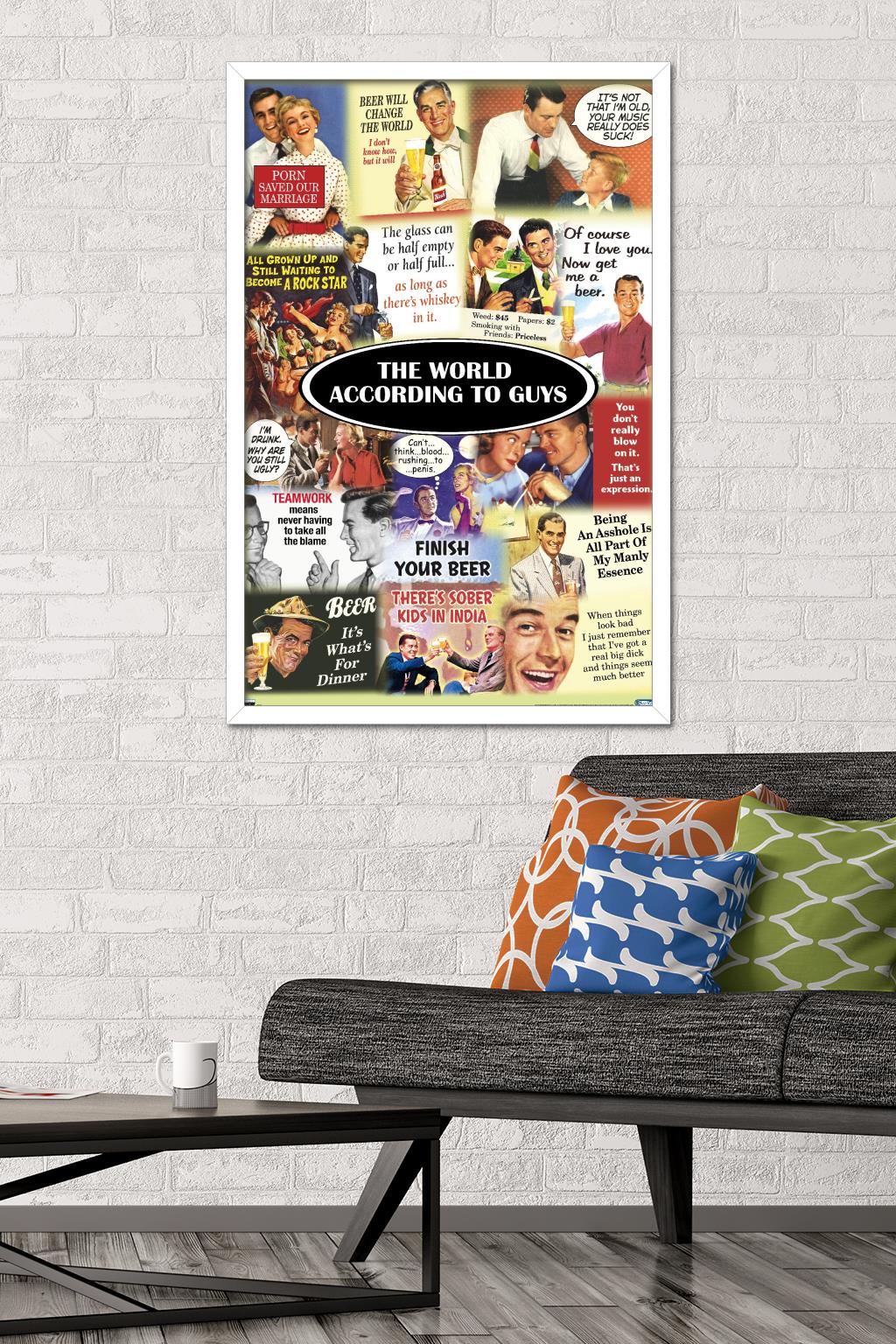 The World According to Guys Wall Poster, 22.375" x 34", Framed