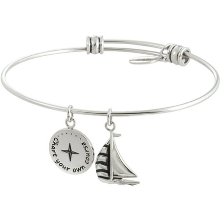 Connections from Hallmark Stainless Steel "Chart Your Own Course" Multi-Charm Wire Bangle, 7.75
