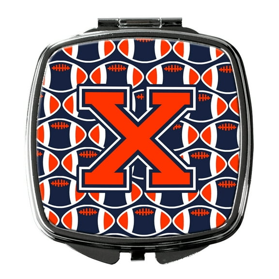 Letter X Football Orange Blue and white Compact Mirror CJ1066-XSCM