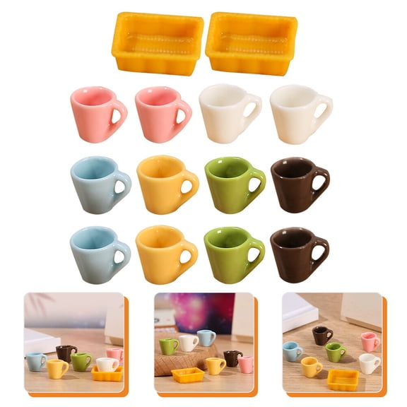 Toyandona 14Pcs Resin Model Tiny Cups Assorted Color Mini House Accessories for Home Decoration